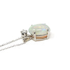 Opal & Diamond Pendant - Estate 14k White Gold Oval Cabochon Cut 2.26 CT Gem Necklace - Modern Circa 2000's October Birthstone Fine Jewelry