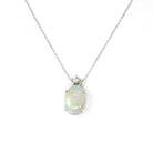 Opal & Diamond Pendant - Estate 14k White Gold Oval Cabochon Cut 2.26 CT Gem Necklace - Modern Circa 2000's October Birthstone Fine Jewelry