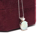 Opal & Diamond Pendant - Estate 14k White Gold Oval Cabochon Cut 2.26 CT Gem Necklace - Modern Circa 2000's October Birthstone Fine Jewelry