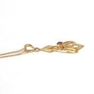 Antique Lavalier Necklace - Edwardian 10k Yellow Gold Round Faceted Purple Glass Stone Pendant - Vintage Circa 1910s Era Dainty Fine Jewelry