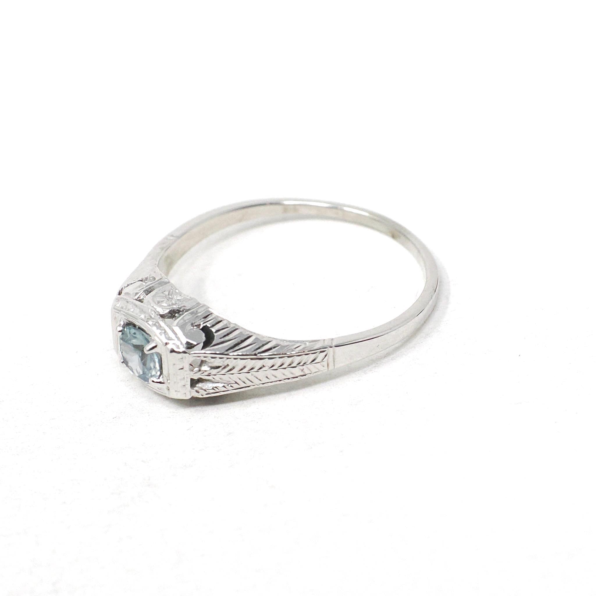 Art Deco Alexandrite Ring - Antique 20k White Gold Natural Blue Green Gem Solitaire Engagement - Circa 1920s Era Size 6 1/4 Fine Jewelry