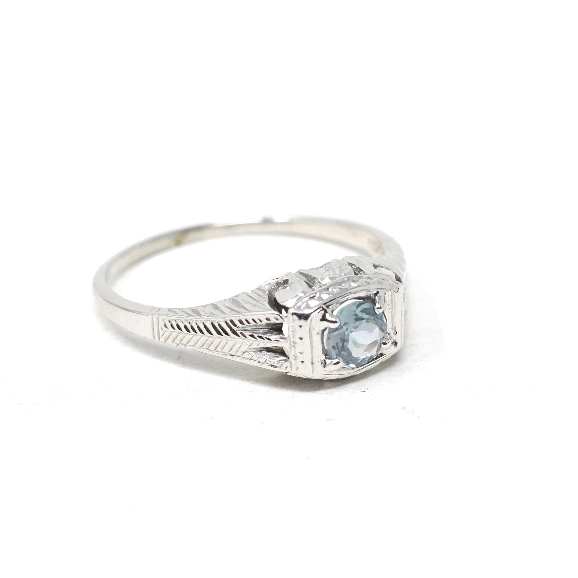Art Deco Alexandrite Ring - Antique 20k White Gold Natural Blue Green Gem Solitaire Engagement - Circa 1920s Era Size 6 1/4 Fine Jewelry
