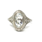 Vintage Aquamarine Ring - Art Deco 14k White Gold Oval Blue Bezel Gemstone Solitaire - Circa 1930s Size 6 Engagement Filigree Fine Jewelry