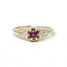 Vintage Ruby & Diamond Ring - Retro Era 14k Yellow Gold Natural Red Gemstone - Circa 1970s Size 6 Engagement Anniversary Fine Bridal Jewelry