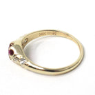 Vintage Ruby & Diamond Ring - Retro Era 14k Yellow Gold Natural Red Gemstone - Circa 1970s Size 6 Engagement Anniversary Fine Bridal Jewelry