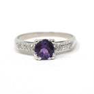 Mid Century Amethyst Ring - Vintage Platinum Natural Purple Gem & Diamonds - Circa 1950s Era Size 6 3/4 Alternative Engagement Fine Jewelry