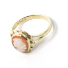 Vintage Cameo Ring - Retro 9k Yellow Gold Carved Natural Oval Shell Woman's Profile - Hallmarked 1976 Size 6 1/2 Scalloped Halo Fine Jewelry