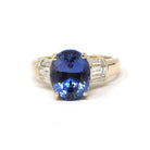 Tanzanite & Diamond Ring - Modern 14k Yellow Gold Natural Oval Purple Blue Gemstone - Estate Circa 2000's Size 4 1/4 Engagement Fine Jewelry