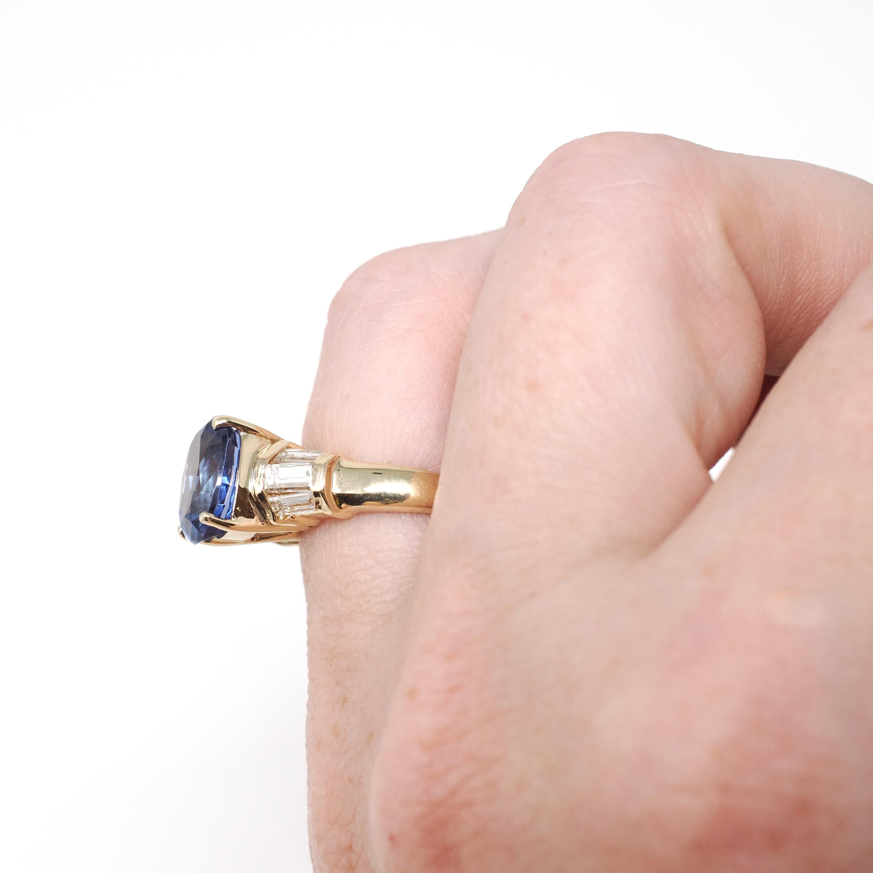 Tanzanite & Diamond Ring - Modern 14k Yellow Gold Natural Oval Purple Blue Gemstone - Estate Circa 2000's Size 4 1/4 Engagement Fine Jewelry