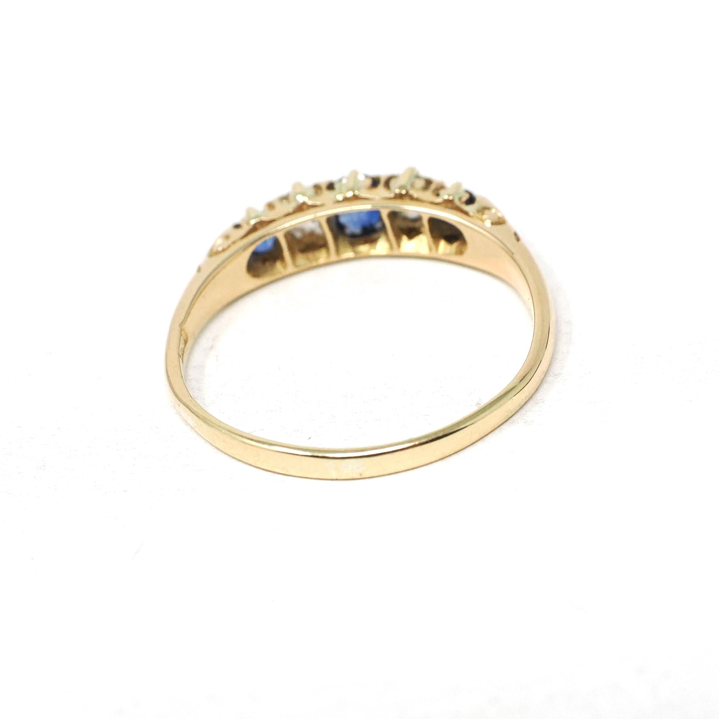 Antique Sapphire & Diamond Band - Edwardian 18k Yellow Gold Natural Blue Gem Wedding Stacking Ring - Vintage 1900s Size 6 1/4 Fine Jewelry