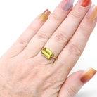 Modern Sphene Ring - 18k Yellow Gold Bezel Set Natural Green Gemstone - Size 6 Statement Fine Cocktail East West Fire Dispersion Jewelry