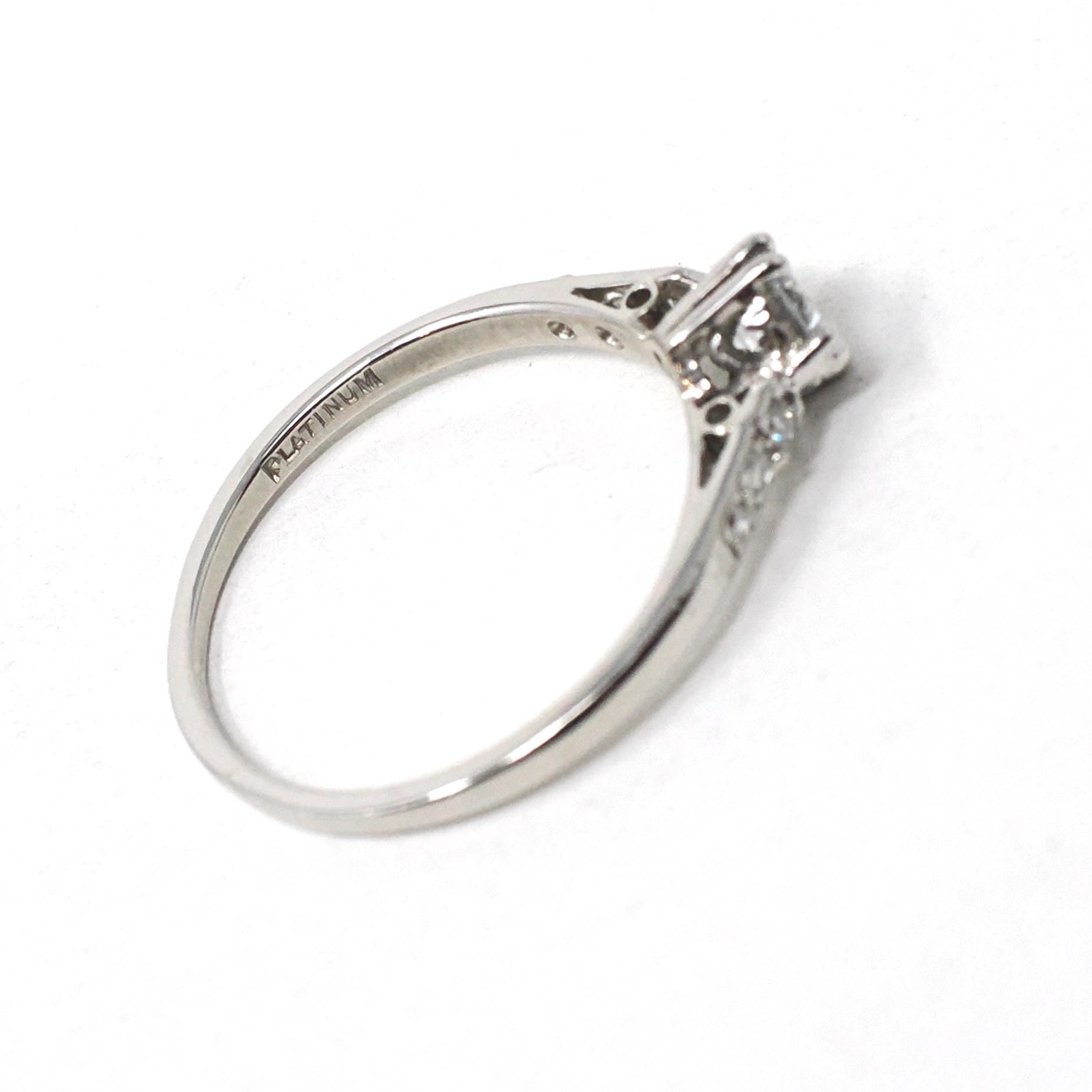 Mid Century Diamond Ring - Vintage Platinum Natural .48 CTW Classic Accented Engagement - Circa 1950s Era Size 7 Fine Bridal Wedding Jewelry