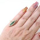 Antique Navette Ring - Edwardian 14k Yellow Gold Handmade Natural Green Emeralds & Diamonds - Circa 1900 Size 4 1/4 Engagement Fine Jewelry