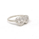 Double Heart Ring - Mid Century 10k White Gold Sweetheart Promise Love - Vintage Circa 1950s Era Size 6 Natural Diamonds Fine Jewelry