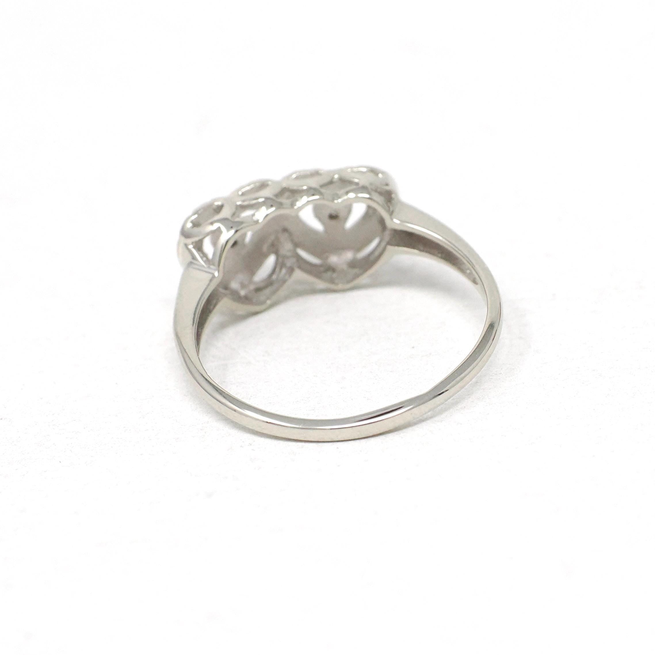 Double Heart Ring - Mid Century 10k White Gold Sweetheart Promise Love - Vintage Circa 1950s Era Size 6 Natural Diamonds Fine Jewelry