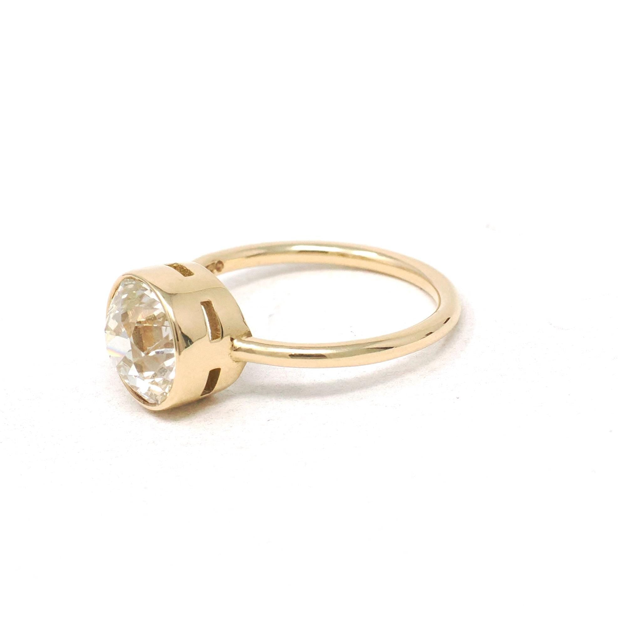 Antique 2.71 ct Old European Cut Diamond Engagement Ring - 18k Yellow Gold Bezel Set Vintage Solitaire - Modern Size 6 1/2 Fine Jewelry