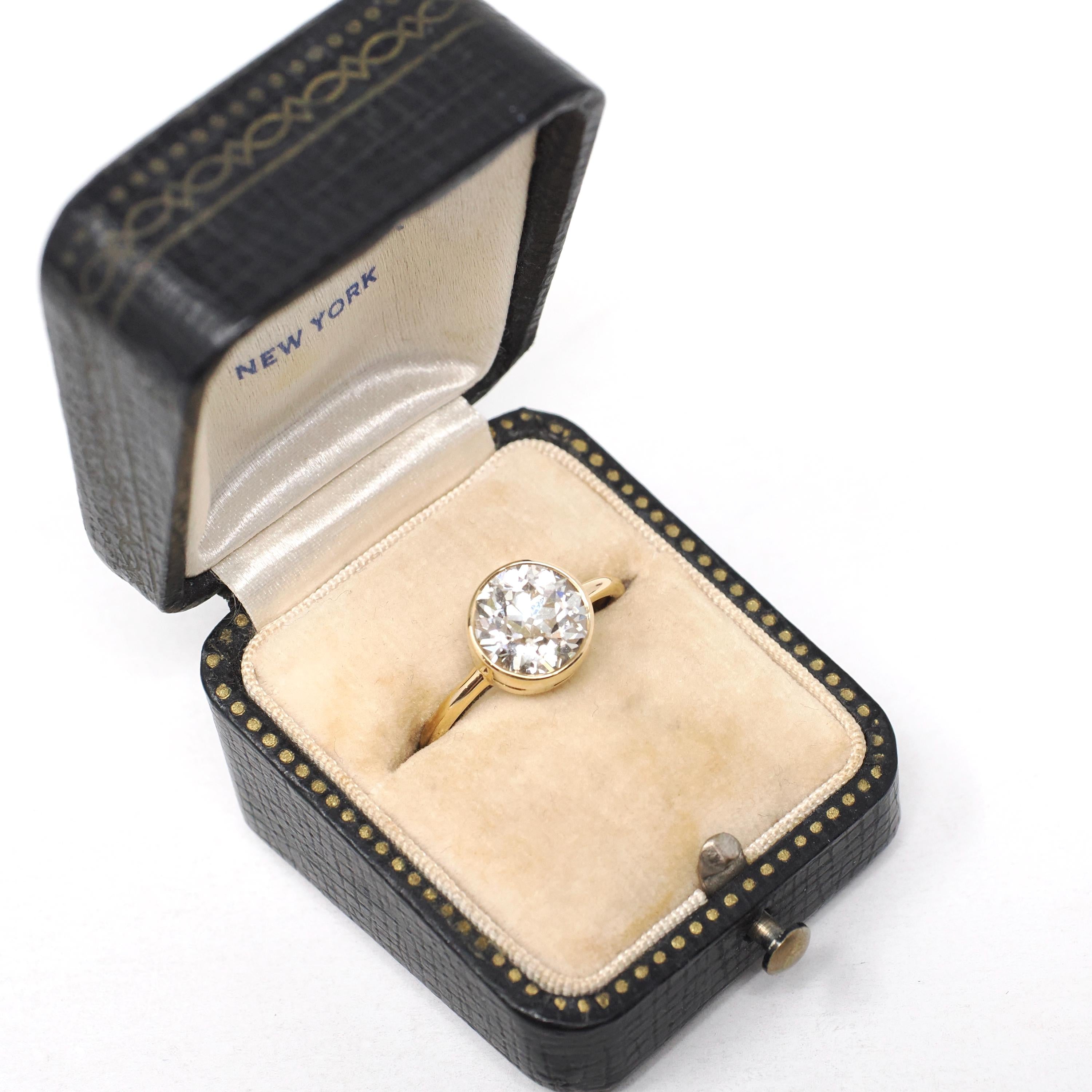 Antique 2.71 ct Old European Cut Diamond Engagement Ring - 18k Yellow Gold Bezel Set Vintage Solitaire - Modern Size 6 1/2 Fine Jewelry