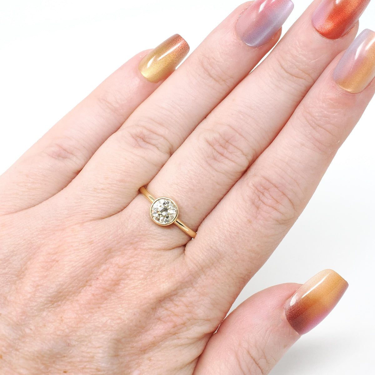 Antique .91 ct Old European Cut Diamond Engagement Ring - 18k Yellow Gold Bezel Set Vintage Solitaire - Modern Size 6 1/4 Fine Jewelry