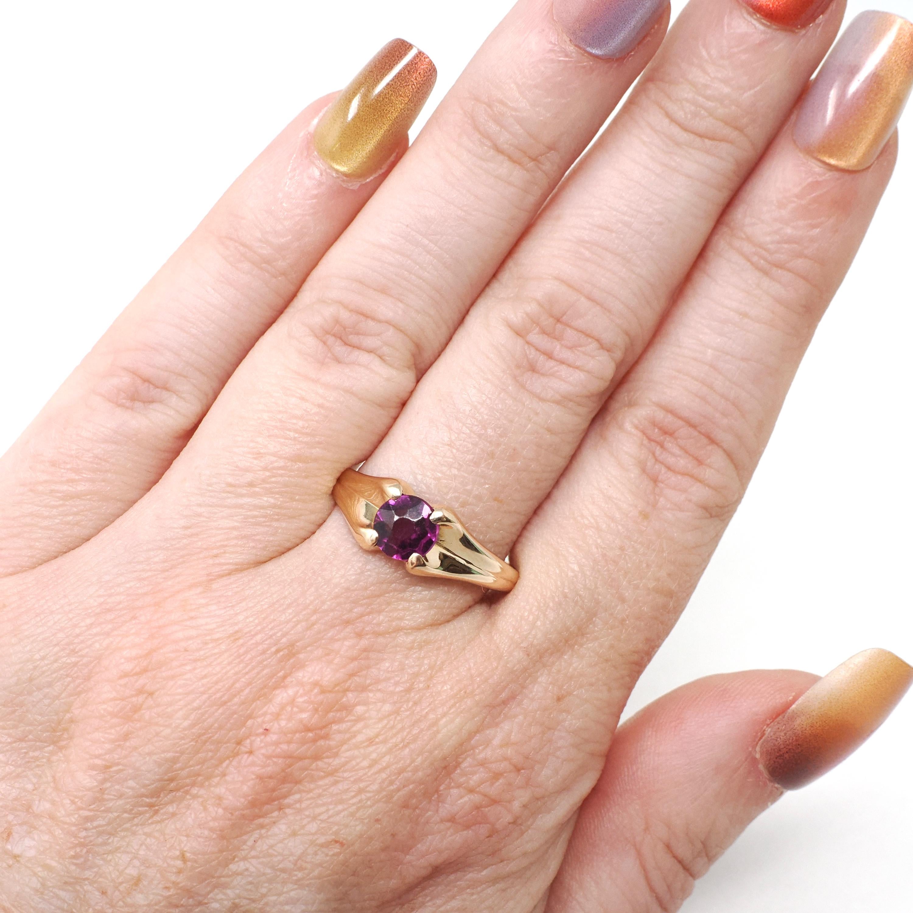 Antique Garnet Ring - Edwardian 10k Yellow Gold Natural Pinkish Purple Round Faceted Gem - Vintage Circa 1910s Size 8 1/4 Era Fine Jewelry