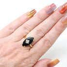 Vintage Onyx Ring - Mid Century 14k Yellow Gold Marquise Black Chalcedony Natural Diamond - Circa 1960s Size 5 3/4 Statement Fine Jewelry