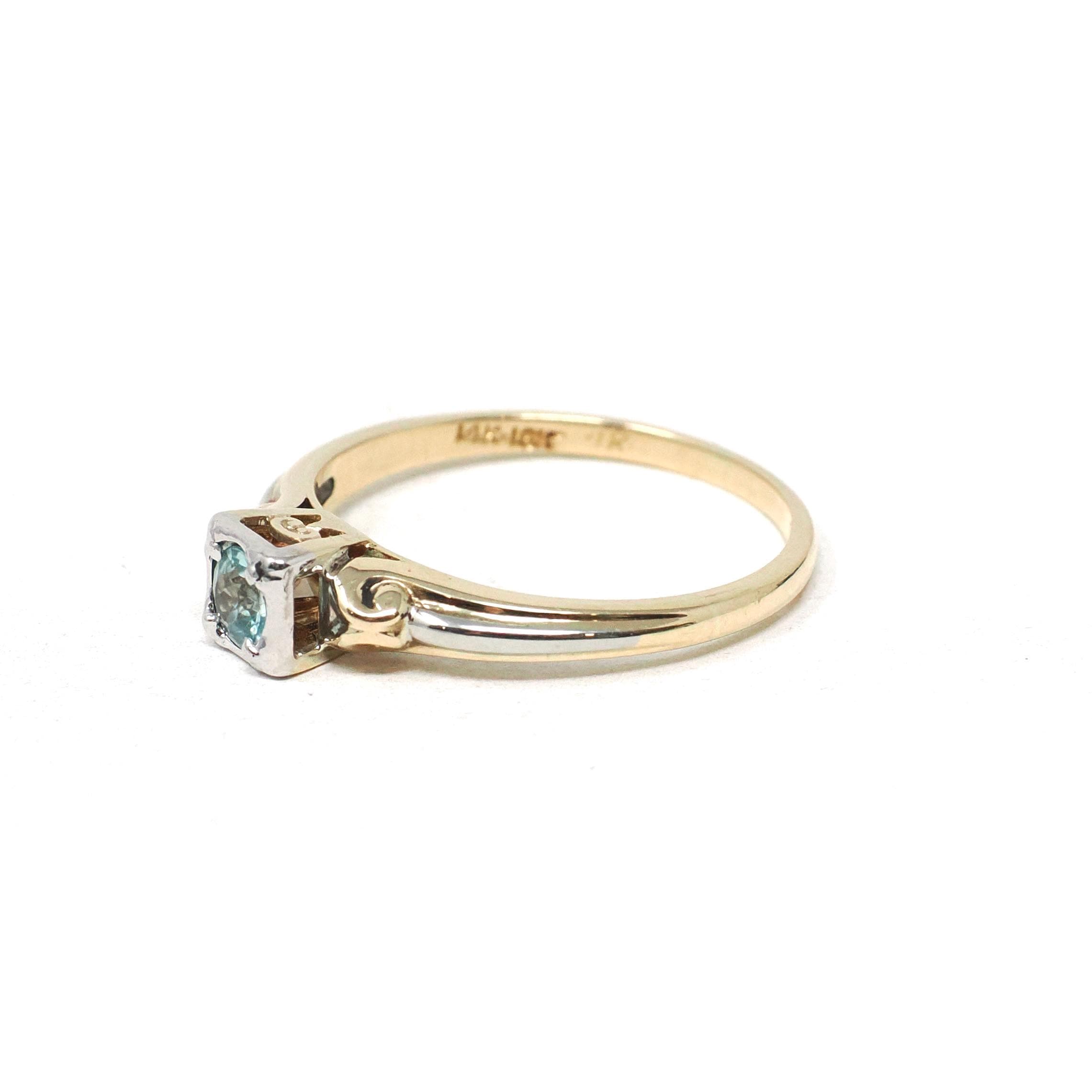 Vintage Paraiba Tourmaline Ring - Mid Century 14k Yellow & 18k White Gold Two Tone Engagement Solitaire - Circa 1940s Era Size 6 1/4 Jewelry