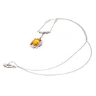Art Deco Lavalier Necklace - Vintage 10k White Gold Simulated Yellow Sapphire Pearl Pendant Charm - Circa 1930s Era Glass Gems Fine Jewelry