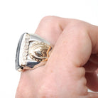 Vintage Warrior Ring - Mid Century Sterling Silver Gold Filled Hematite Horseshoe Equestrian Men's Unisex - Vintage 1960 Size 8 Fine Jewelry
