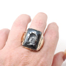 Vintage Warrior Ring - Mid Century Sterling Silver Gold Filled Hematite Horseshoe Equestrian Men's Unisex - Vintage 1960 Size 8 Fine Jewelry