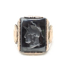 Vintage Warrior Ring - Mid Century Sterling Silver Gold Filled Hematite Horseshoe Equestrian Men's Unisex - Vintage 1960 Size 8 Fine Jewelry