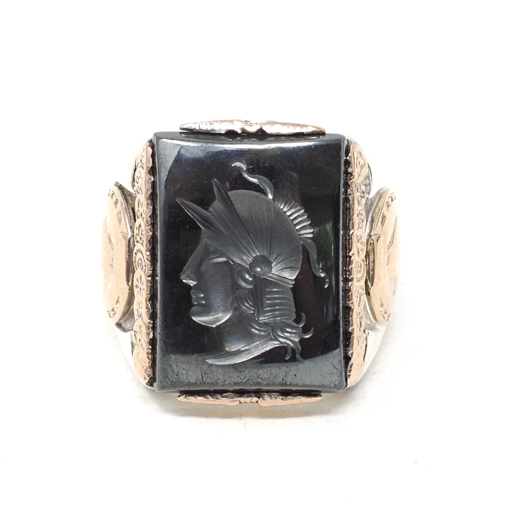 Vintage Warrior Ring - Mid Century Sterling Silver Gold Filled Hematite Horseshoe Equestrian Men's Unisex - Vintage 1960 Size 8 Fine Jewelry