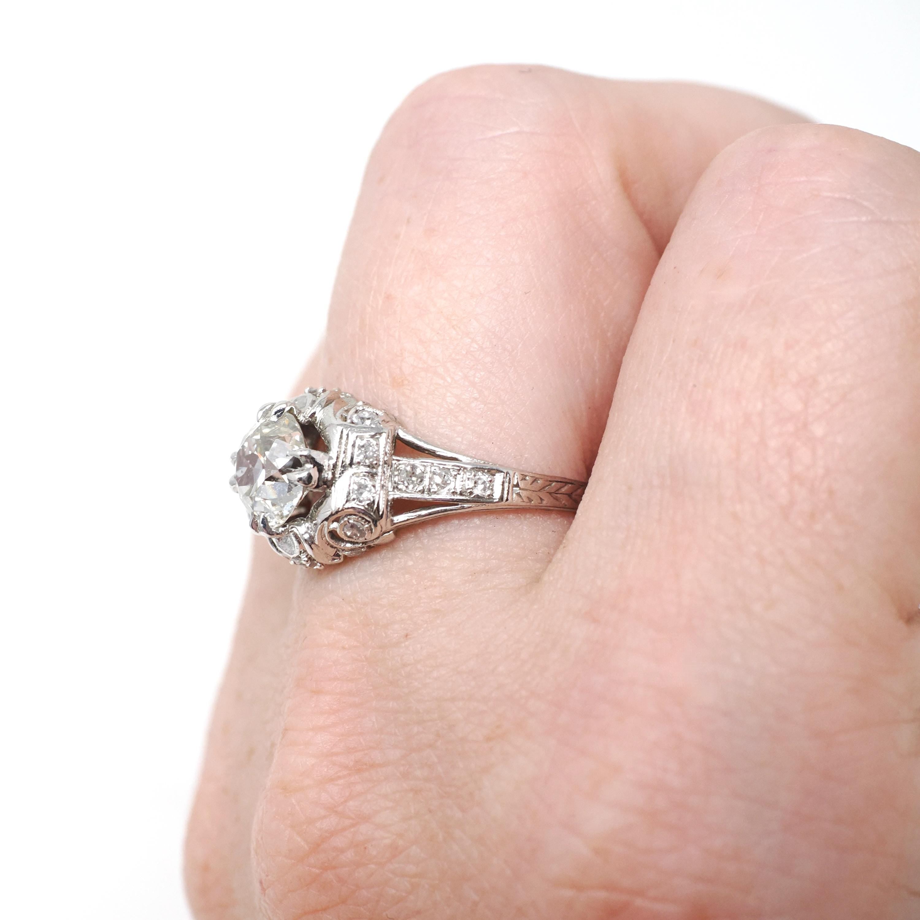 Vintage Engagement Ring - Art Deco Platinum 1.53 CTW Old European Cut Diamond Bridal - Circa 1930s Size 6 Wedding Fine GIA Report Jewelry