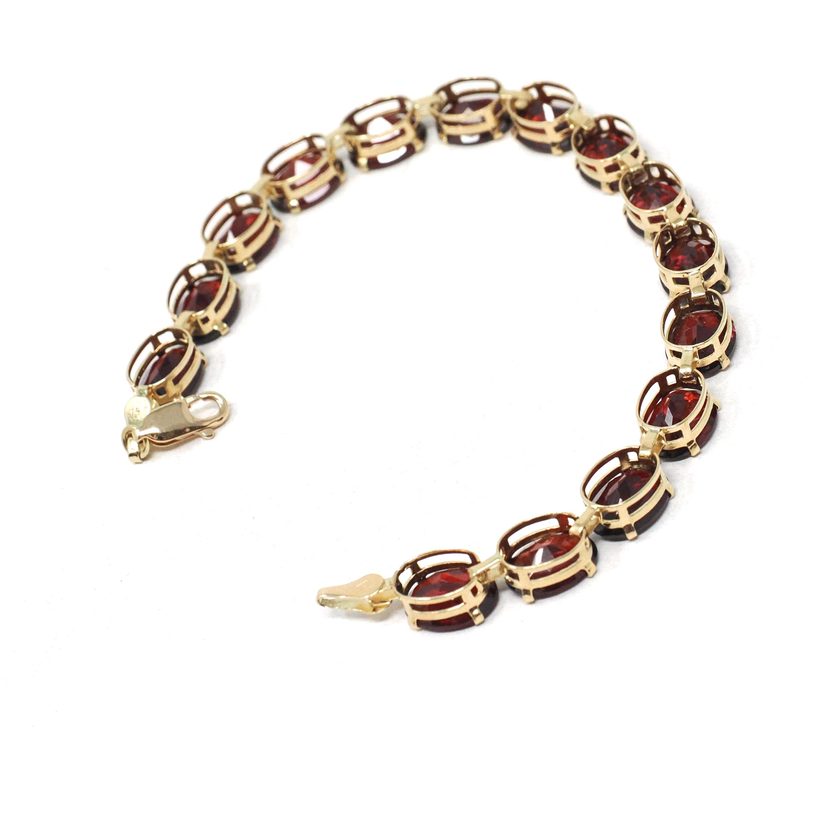 Modern Garnet Bracelet - Estate 14k Yellow Gold Red Oval Faceted 25.50 CTW Natural Gemstones - Circa 2000's Era Tennis Style Fine Jewelry