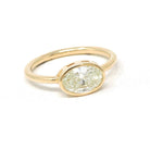 East-to-West Diamond Ring - 18k Yellow Gold Bezel Set 1.12 CT Natural Oval Brilliant Cut Solitaire - Modern Minimalist Size 6 Fine Jewelry