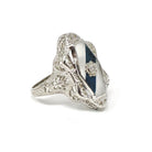 Rock Crystal Quartz Ring - Art Deco 14k White Gold Natural Diamond Gemstone - Vintage Circa 1930 Size 6 Filigree Ostby Barton Fine Jewelry