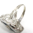 Rock Crystal Quartz Ring - Art Deco 14k White Gold Natural Diamond Gemstone - Vintage Circa 1930 Size 6 Filigree Ostby Barton Fine Jewelry