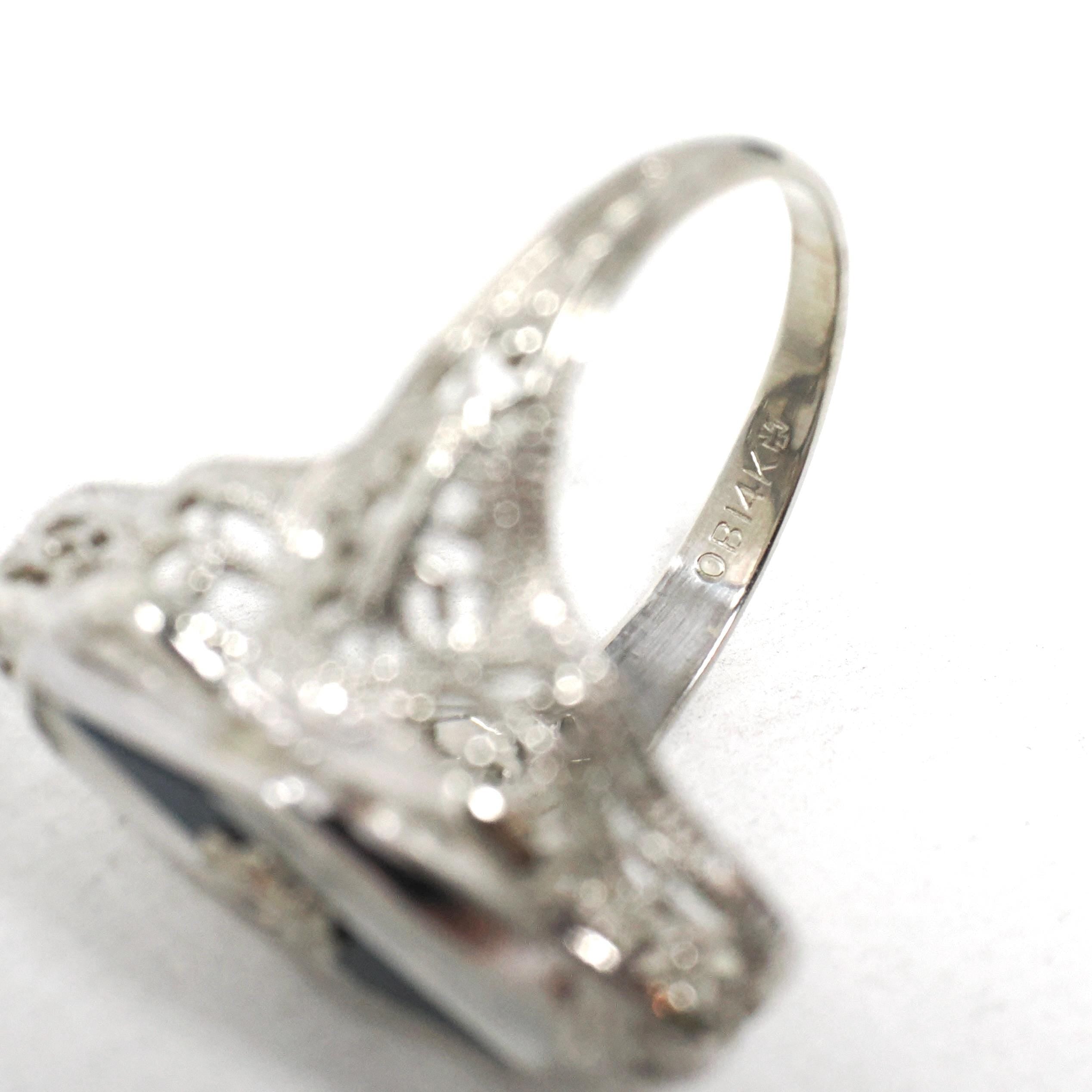 Rock Crystal Quartz Ring - Art Deco 14k White Gold Natural Diamond Gemstone - Vintage Circa 1930 Size 6 Filigree Ostby Barton Fine Jewelry