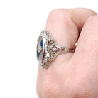 Rock Crystal Quartz Ring - Art Deco 14k White Gold Natural Diamond Gemstone - Vintage Circa 1930 Size 6 Filigree Ostby Barton Fine Jewelry