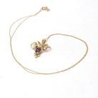 Antique Lavalier Necklace - Edwardian 10k Yellow Gold Natural Amethyst Seed Pearl Pendant - Art Nouveau Circa 1900s Era Dainty Fine Jewelry