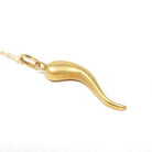 Italian Horn Charm - Retro 18k Yellow Gold Italy Cornicello Good Luck Pendant Necklace - Vintage Circa 1970s Ward Off Evil Amulet Jewelry