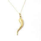 Italian Horn Charm - Retro 18k Yellow Gold Italy Cornicello Good Luck Pendant Necklace - Vintage Circa 1970s Ward Off Evil Amulet Jewelry