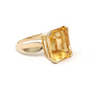 Modern Citrine Ring - Estate 10k Yellow Gold Emerald Cut 9.14 CT Gem - Circa 2000s Era Size 6 November Birthstone Fine Statement Jewelry