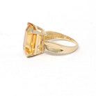 Modern Citrine Ring - Estate 10k Yellow Gold Emerald Cut 9.14 CT Gem - Circa 2000s Era Size 6 November Birthstone Fine Statement Jewelry
