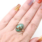 Vintage Turquoise Ring - Mid Century 10k Yellow Gold Oval Cabochon Blue Natural Gemstone - Circa 1960s Era Size 6 1/2 Statement Fine Jewelry
