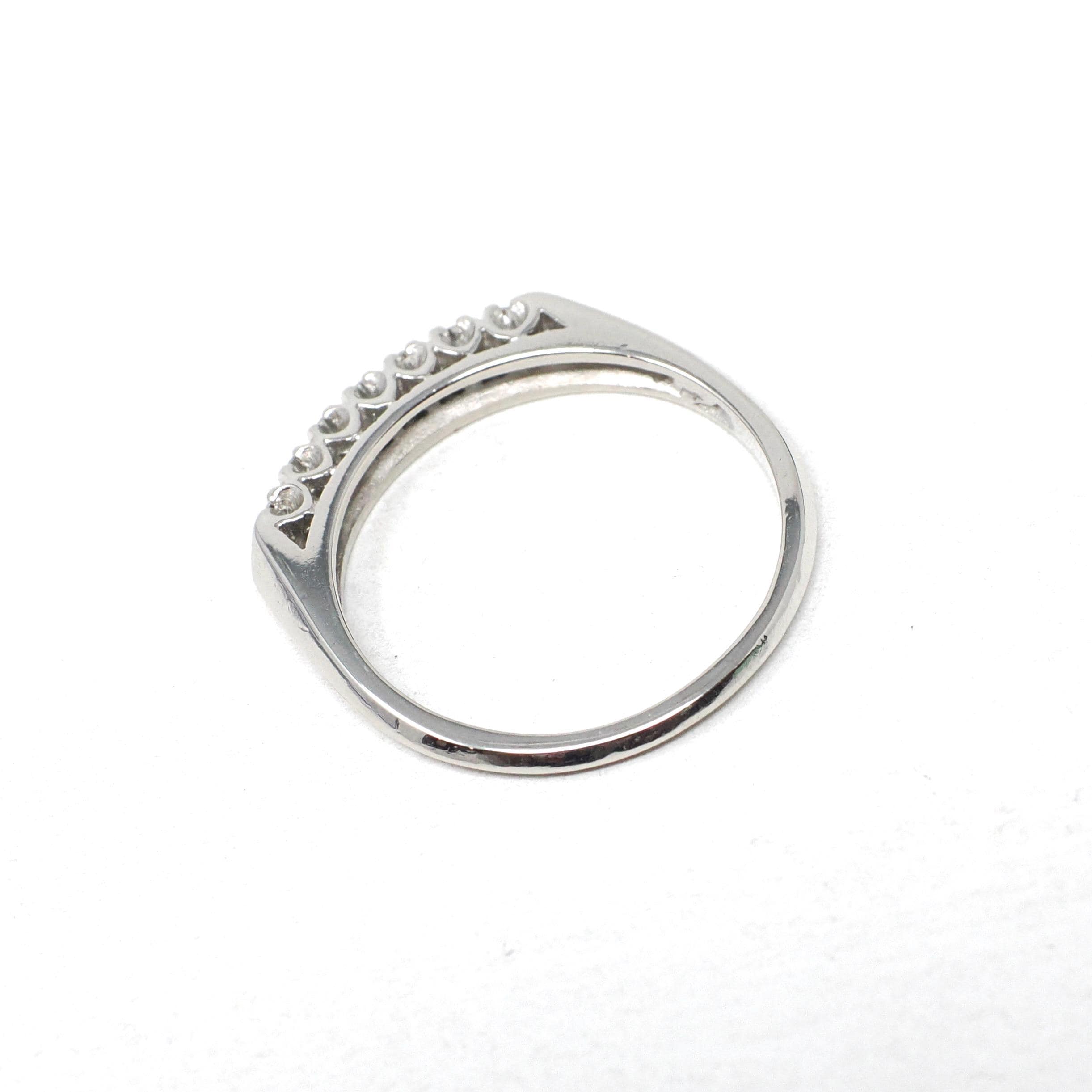 Vintage Diamond Band - Mid Century Platinum Natural .14 CTW Prong Wedding Ring - Circa 1950s Era Size 7 Paired Bridal Stacking Fine Jewelry