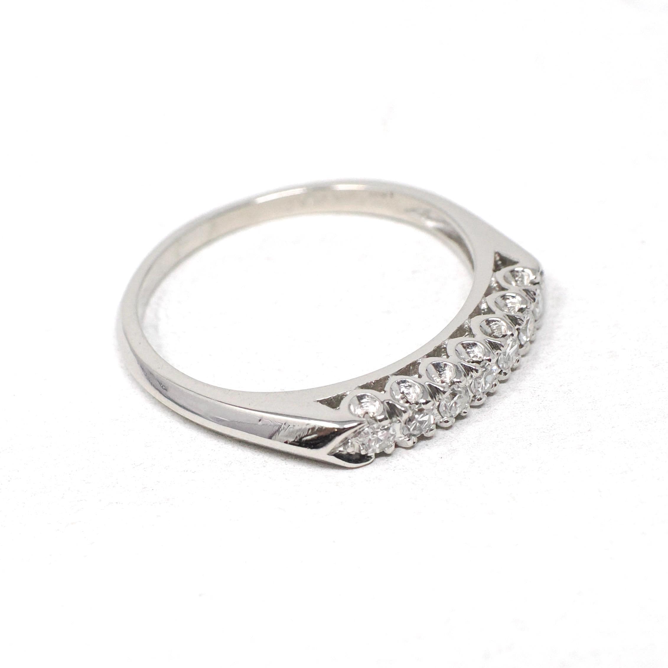 Vintage Diamond Band - Mid Century Platinum Natural .14 CTW Prong Wedding Ring - Circa 1950s Era Size 7 Paired Bridal Stacking Fine Jewelry