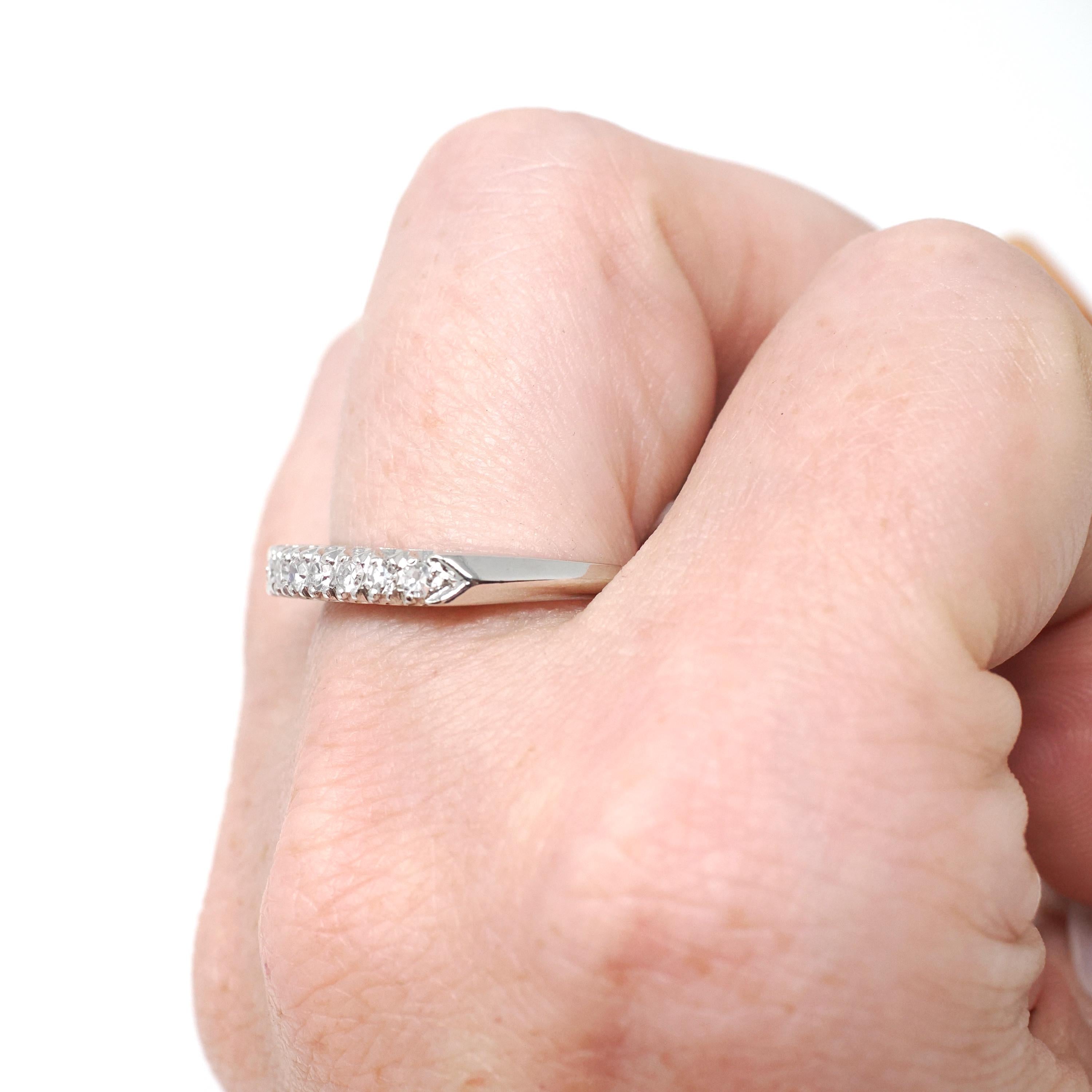 Vintage Diamond Band - Mid Century Platinum Natural .14 CTW Prong Wedding Ring - Circa 1950s Era Size 7 Paired Bridal Stacking Fine Jewelry