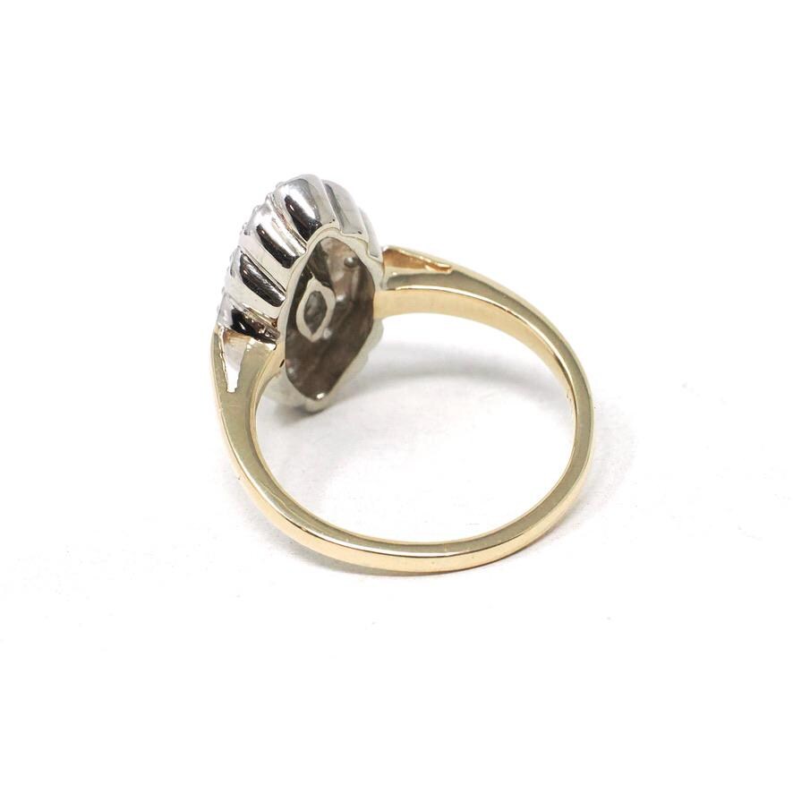 Diamond Shield Ring - Mid Century 14k Yellow & White Gold .64 CT Marquise Brilliant - Circa 1960s Era Size 6 3/4 Navette Bridal Fine Jewelry