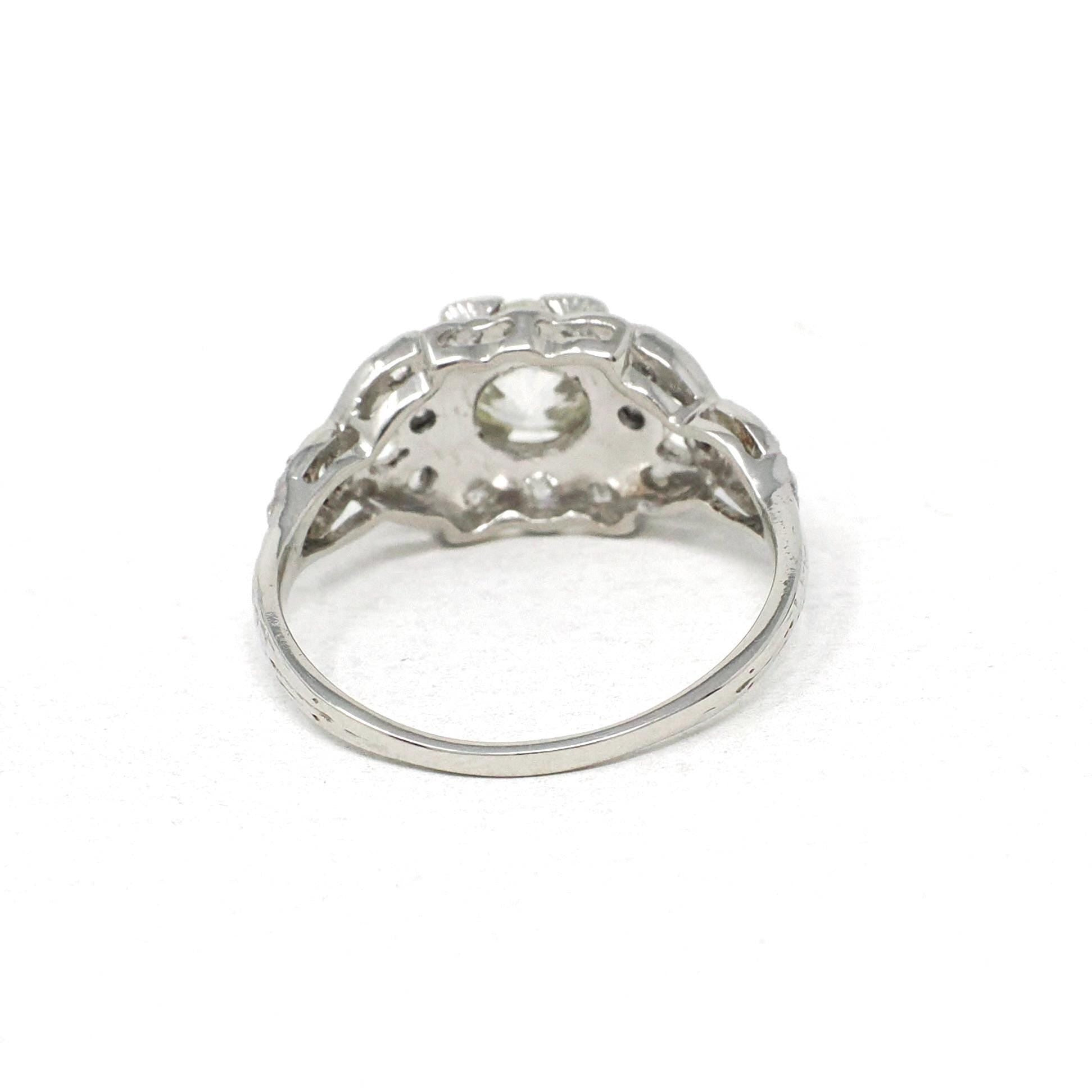 Art Deco Engagement Ring - Vintage Platinum 1.10 CTW Natural Diamonds - Circa 1930s Handmade Geometric Size 5 1/4 Fine Bridal Report Jewelry