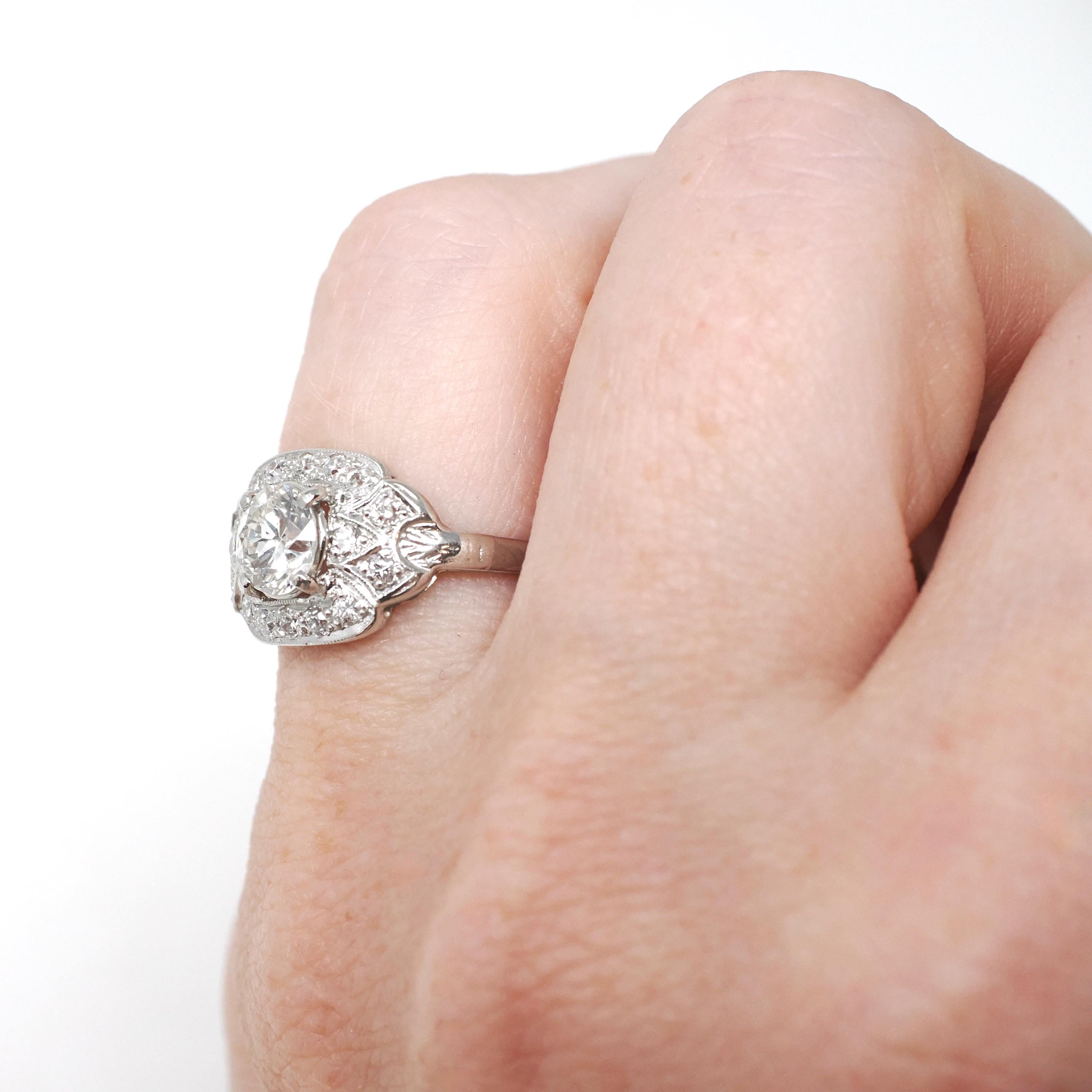 Art Deco Diamond Ring - Vintage Platinum 1.05 CTW Natural Gemstones - Circa 1920s Era Handmade Geometric Cluster Size 5 1/4 Fine 20s Jewelry
