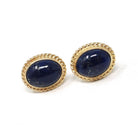 Lapis Lazuli Earrings - Retro 14k Yellow Gold Oval Cabochon Cut Blue Gemstones Pierced Post Studs - Vintage 1960s Era Push Back Fine Jewelry